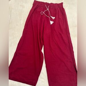 PLUS SIZE Wide Leg Pants with String Tie in Magenta/Red Color